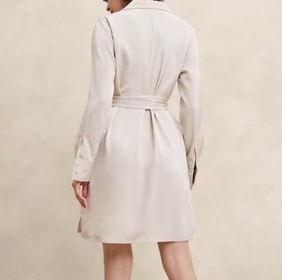 Banana Republic Women's Long Sleeve Satin Twill Mini Shift Dress in Oyster Pearl - Picture 3 of 8